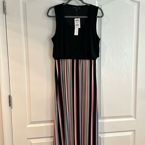 NWT Three Pink Hearts Black/Multi Maxi Dress, Size Large